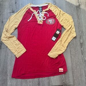 San Francisco 49ers NFL Team Apparel Lace-Up Raglan Long Sleeve Top Size M NWT